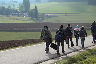 marcheurs sur une route